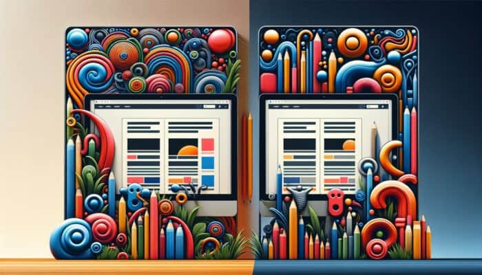 Two identical websites with different ad placements; one with high engagement, the other with low interaction, showing ROI impact.