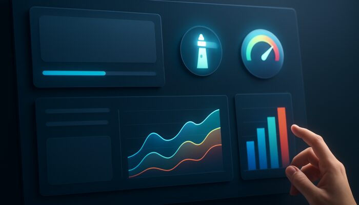 Sleek dashboard showing lazy-loaded elements with Lighthouse and PageSpeed Insights SEO charts