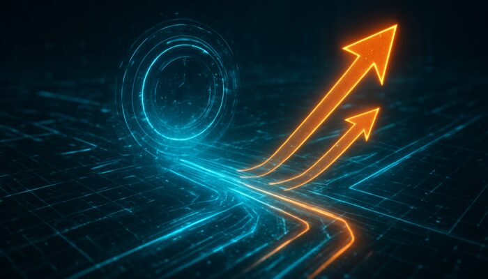 Futuristic AI interface scanning content maps to reveal gaps with neon data streams and strategic arrows.